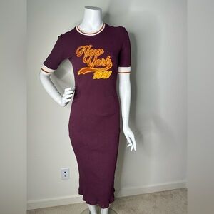 ZARA BURGUNDY RIBBED NEW YORK 1981 MIDI DRESS SZ S NWOT